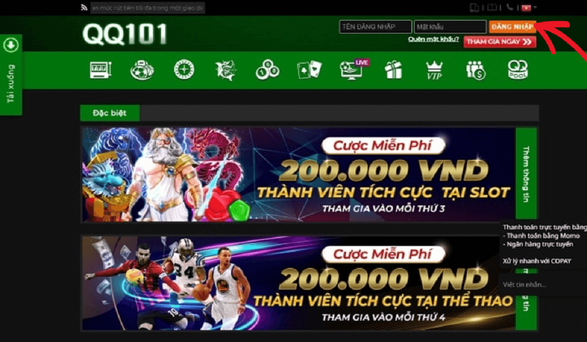 Link đăng nhập vào nhà cái QQ101 Casino